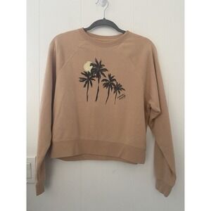 Amuse Society Women's Peach Crew Sweatshirt Palm Trees Sunset Beach Size Small